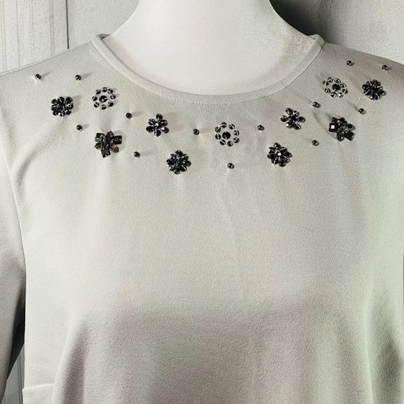 Ann Taylor Petite Soft Grey Silver Jeweled Top MP - Picture 6 of 9